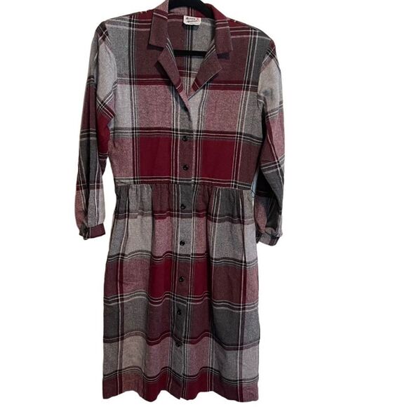 Murray Meisner- Rare Vintage Plaid Wool Made USA Prairie CottageCore Dress, L - Picture 11 of 12